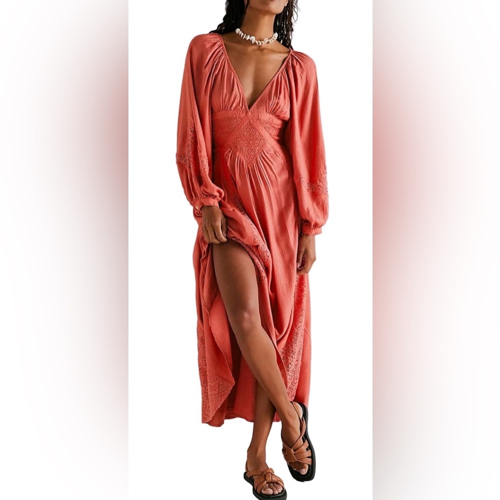 Elegant Coral boho Maxi Dress